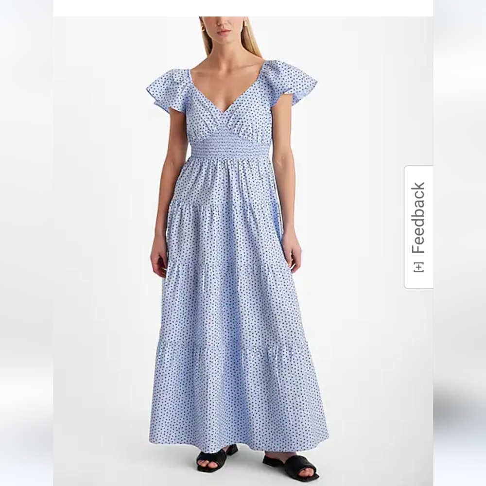 EXPRESS V NECK POLK- A-DOT MAXI DRESS size XL